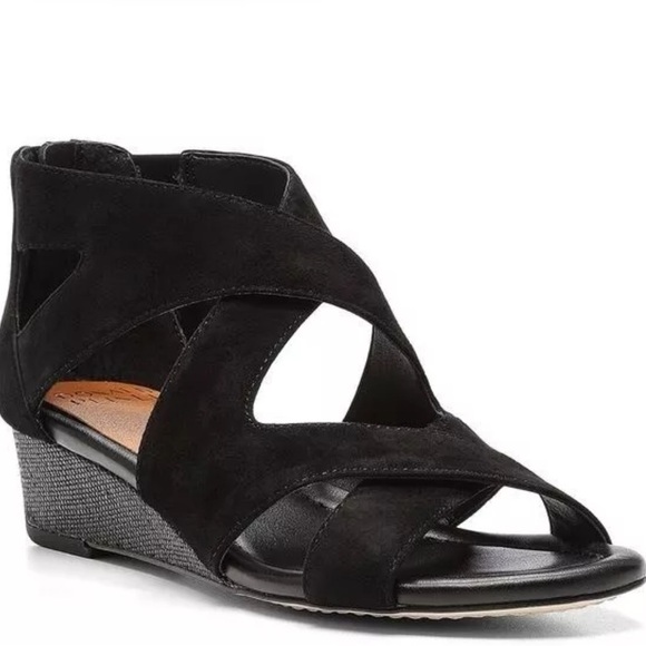 Donald J. Pliner Shoes - Women’s Donald Pliner Vela Black Suede Strappy Sandals with wedge heel